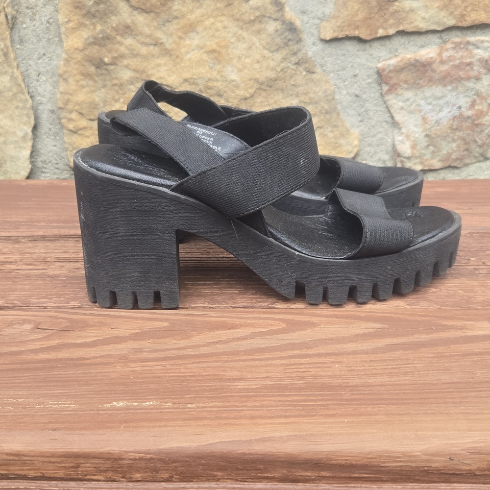 Madden Girl- Black- Chunky- Heel Sandals- with Stretch Elastic Straps- Size 9